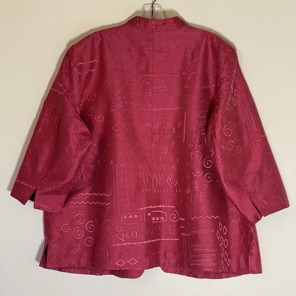 Coldwater Creek Jacket Womens 2X Pink Silk Geometric Embroidered Open Front Boho - Picture 14 of 16